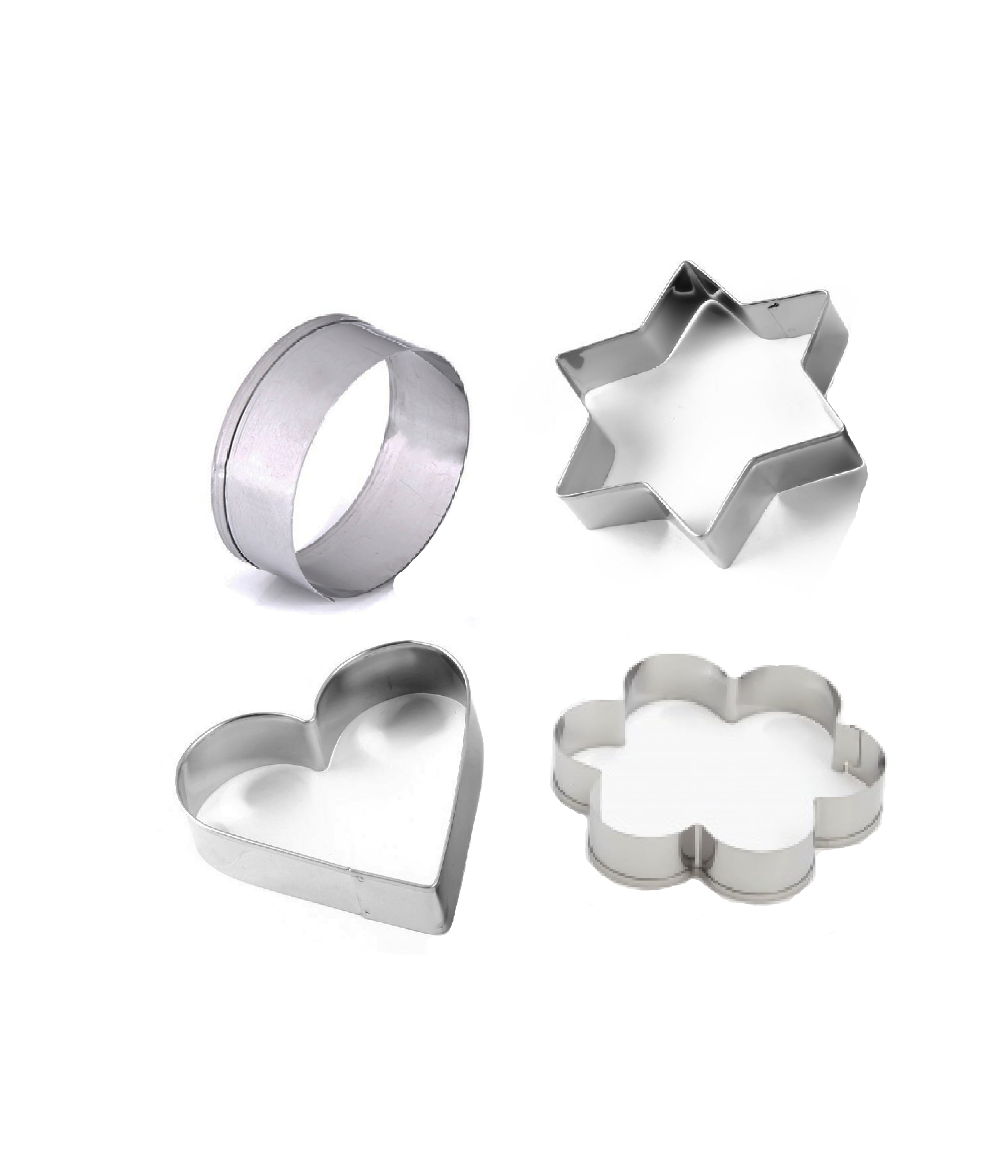 0827 Cookie Cutter Stainless Steel Cookie Cutter with Shape Heart Round Star and Flower 4 Pieces